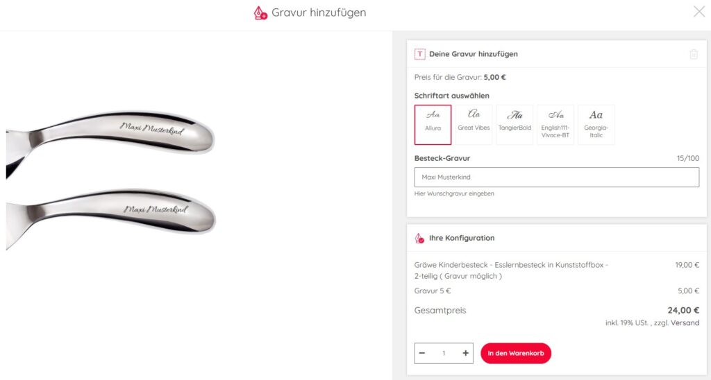 Kinderbesteck - Gravur hinzufügen